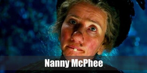 Nanny McPhee's costume features a black button-down and long skirt. She also carries a staff. You an wear a fake tooth to rock her costume.